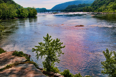 The confluence of the Shenandoah and Potomac Rivers at Harpers Ferry in Virginia USAの写真素材