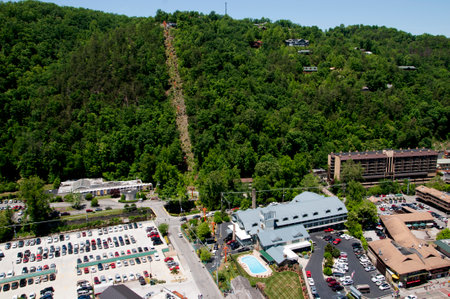 View of the Town in the Smokey Mountains from the Tower in Gatlinburg a holiday resort in Tennessee USAのeditorial素材