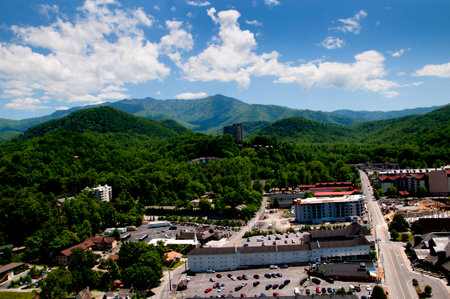 View of the Town in the Smokey Mountains from the Tower  in Gatlinburg a holiday resort in Tennessee USAのeditorial素材