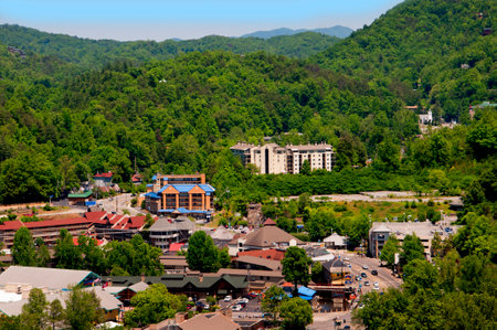 View of the Town in the Smokey Mountains from the Tower  in Gatlinburg a holiday resort in Tennessee USAのeditorial素材
