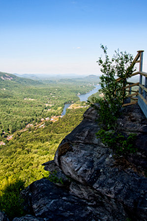 Chimney Rock State Park in Asheville North Carolina USA overlooking Hickory Nut Gorgeのeditorial素材