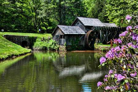Mabry Mill was a grist mill  grinding grain into flour on the Blue Ridge Parkway in Virginia and it is one of the most photographed places in Americaのeditorial素材