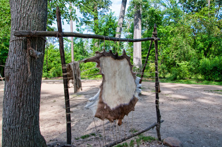The Native American village at Historic Jamestown on the James River where the earliest European settlers established their first colony in Virginia USAのeditorial素材