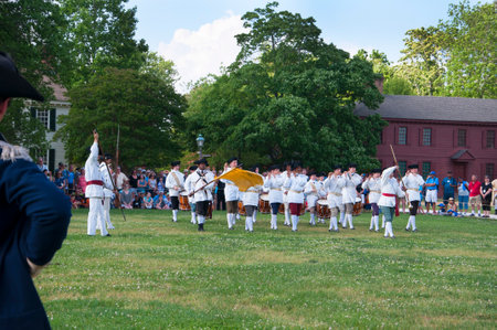 Battle Re-enactment in Historic Colonial Williamsburg where the earliest European settlers established their first colony in Virginia USAのeditorial素材