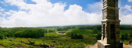 The Battlefield in Gettysburg Pennsylvania which is dotted to many memorials to the fallen and to...