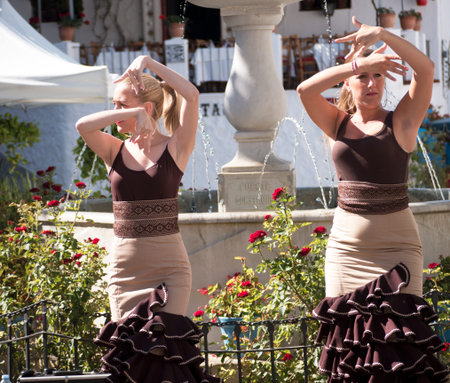 Flamenco Dancers in the town square in Mijas. Mijas is one of the most beautiful 'white' villages of the Southern Spain area called Andaluciaのeditorial素材