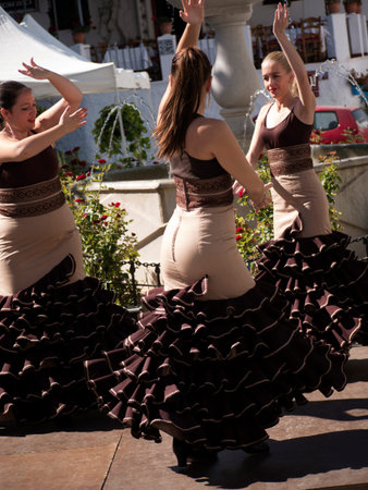Flamenco Dancers in the town square in Mijas. Mijas is one of the most beautiful 'white' villages of the Southern Spain area called Andaluciaのeditorial素材