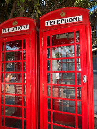 Telephone Boxes on the Rock of Gibraltar at the entrance to the Mediterranean Seaのeditorial素材