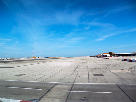 Airport Runway on the Rock of Gibraltar at the entrance to the Mediterranean Seaのeditorial素材