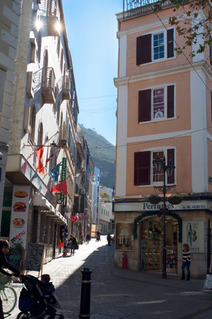 Main Street on the Rock of Gibraltar at the entrance to the Mediterranean Seaのeditorial素材
