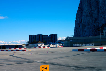 Airport runway on the Rock of Gibraltar at the entrance to the Mediterranean Seaのeditorial素材