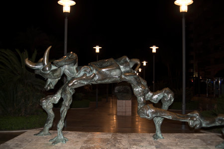 Night in the Street of Million Dollar Sculptures by Salvadore Dali in the Stylist Town of Marbella on the Costa del Sol Spainのeditorial素材