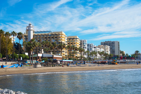 Beach scene in the Stylist Town of Marbella on the Costa del Sol Spainのeditorial素材