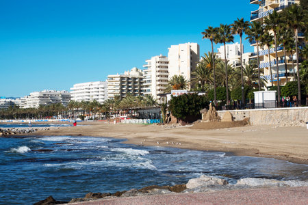 Beach scene in the Stylist Town of Marbella on the Costa del Sol Spainのeditorial素材