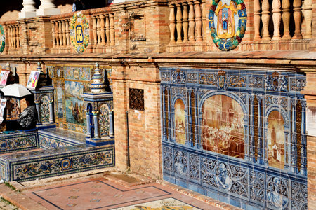 Plaza de Espana, in Maria Luisa Park was built for the 1929 Exposicin Ibero-Americana. It is an outstanding example of a bizarre mixture of diverse historic stylesのeditorial素材