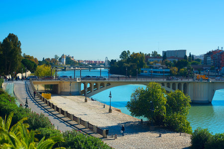 View over the city from the Golden Tower on the banks of the River Guadalquivir  in Seville Spainのeditorial素材