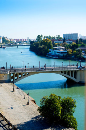 View over the city from the Golden Tower on the banks of the River Guadalquivir  in Seville Spainのeditorial素材