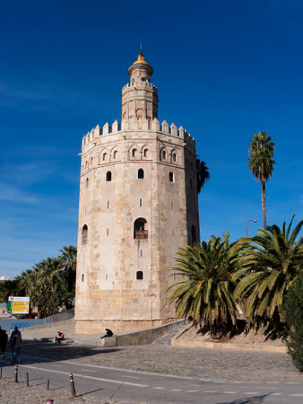 the Golden Tower on the banks of the River Guadalquivir  in Seville Spainのeditorial素材