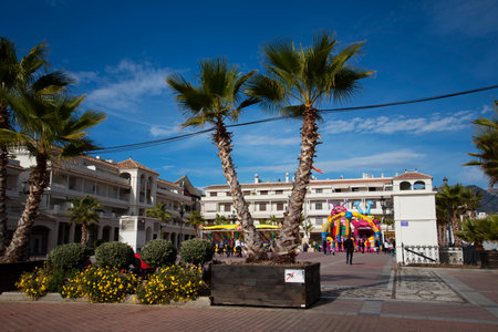 Plaza Espana in Nerja with Childrens Bouncy Castleのeditorial素材