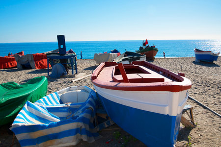 Beach scenes in Nerja, a sleepy Spanish Holiday resort on the Costa Del Sol  near Malaga, Andalucia, Spain, Europeのeditorial素材