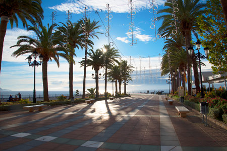 Christmas Decorations on the Balcon de Europa Nerja Spainのeditorial素材