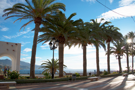 Christmas Decorations  on the Balcon de Europa Nerja Spainのeditorial素材