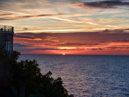 Sunrise over the Spanish resort of Nerja on the Costa del Solの写真素材