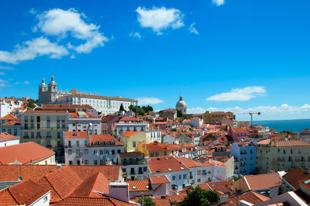 View of the Alfama and Alcantaro Districts from the Mirador of Santa Luzia in Lisbon Portugalのeditorial素材