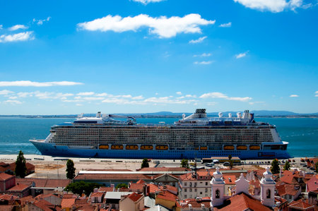 View of the Alfama and Alcantaro Districts from the Mirador of Santa Luzia in Lisbon Portugalのeditorial素材