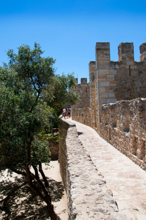 Sao Jorge Castle is a Moorish castle occupying a commanding hilltop overlooking the historic centre of the Portuguese city of Lisbon and Tagus River.のeditorial素材