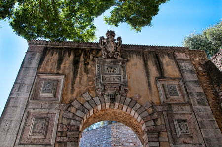Sao Jorge Castle is a Moorish castle occupying a commanding hilltop overlooking the historic centre of the Portuguese city of Lisbon and Tagus River.のeditorial素材