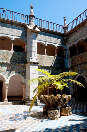Palacio da Pena in Sintra is a wild fantasy of domes,towers,crennelations and ramparts approached from a drawbridge that does not draw.のeditorial素材