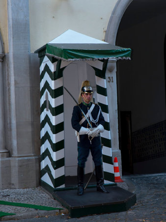 Guard at the Barracks in Carmo Square Lisbon in Portugalのeditorial素材