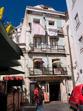 Cafe in the Alfama District of Lisbon in Portugalのeditorial素材