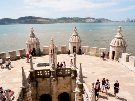 The Belem Tower, one of the most famous and visited landmarks in Portugal. Its construction was started in 1515 and completed in 1519.のeditorial素材
