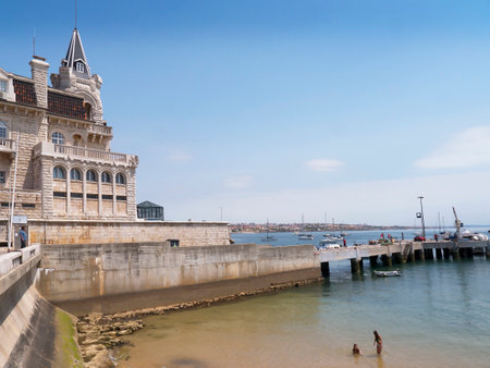Cascais is a coastal town and a holiday resort in Portugal with a beach, fortress, shops and cafes. It is near Estoril in Lisbonのeditorial素材