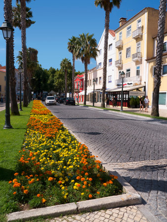 Cascais is a coastal town and a holiday resort in Portugal with a beach, fortress, shops and cafes. It is near Estoril in Lisbonのeditorial素材