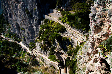 The Krupps path down to the beach from the Gardens of Augustus on the island of Capri Italy
