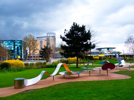 The Salford Quays was once Manchester's Docklands but now it hosts MediacityUK,the Lowry Theatre and the Imperial War Museumのeditorial素材