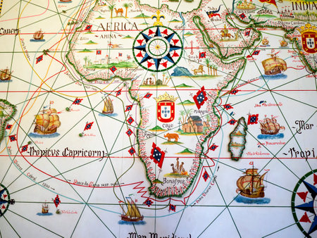 Map in the Maritime Museum in Belem District in Lisbon Portugalのeditorial素材