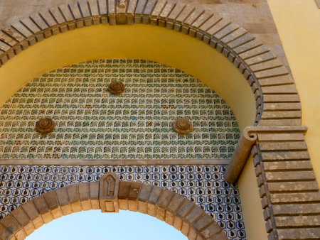 Palacio da Pena in Sintra Portugal is a wild fantasy of domes,towers,crennelations and ramparts .This fantastical place was built in 1840のeditorial素材