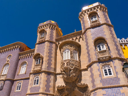 Palacio da Pena in Sintra Portugal is a wild fantasy of domes,towers,crennelations and ramparts .This fantastical place was built in 1840のeditorial素材