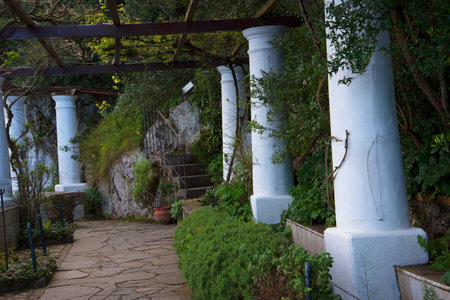 Shady loggia in Anacapri on the island of Capri Italyのeditorial素材