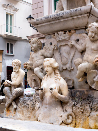 Fountain with naughty Nymph in Amalfi Italyのeditorial素材