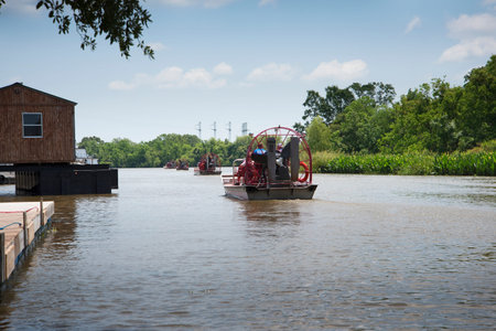 A swamp boat tour of the Bayous outside of New Orleans in Louisiana USAのeditorial素材