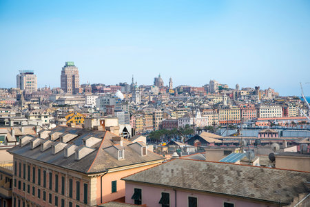 View over the city of Genoa in Liguria Italyのeditorial素材