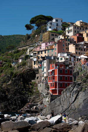 The fishing villages of Monterosso al Mare,Vernazza, Corniglia, Manorola, all reached from Porto Venere,  on the Cinqueterra coastline of Liguria in Northern Italy.のeditorial素材