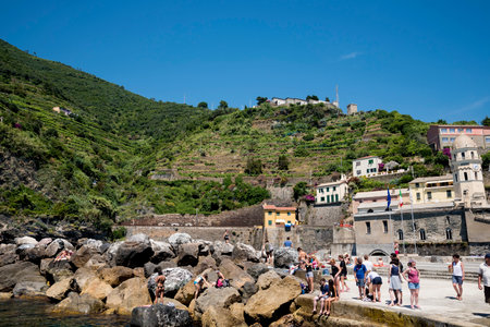 The fishing villages of Monterosso al Mare,Vernazza, Corniglia, Manorola, all reached from Porto Venere,  on the Cinqueterra coastline of Liguria in Northern Italy.のeditorial素材