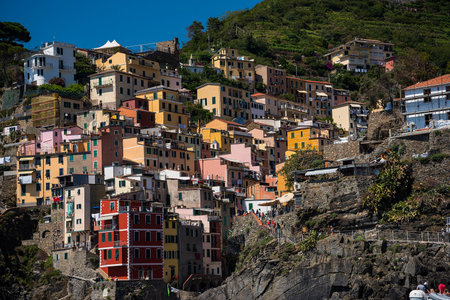 The village of Riomaggiore on the Cinque Terra Coastline in Liguria Italyのeditorial素材