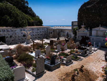 Cemetery at Portofino an Italian fishing village and vacation resort famous for its picturesque harbour and historical association with celebrity and artistic visitorsのeditorial素材